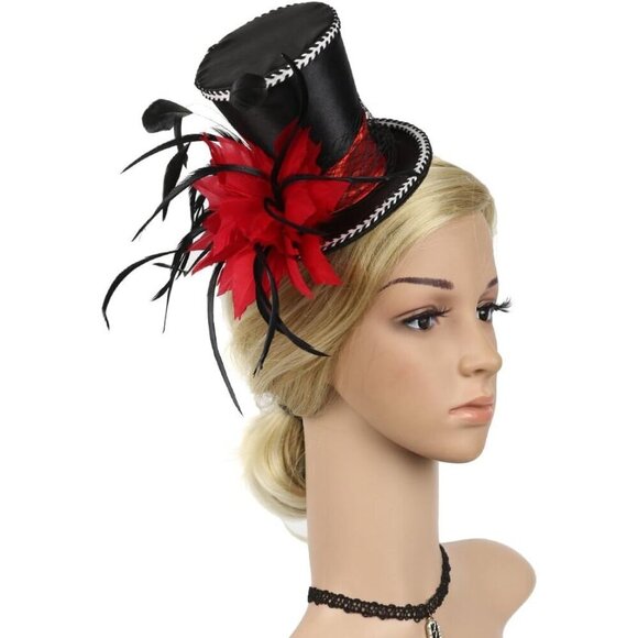 Mini Red Feather Fascinator Hat Womens Wedding Cocktail Party Accessory main image 5